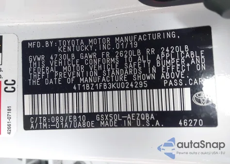 2019 Toyota Avalon Xse из США, поврежденный, VIN 4T1BZ1FB3KU024295